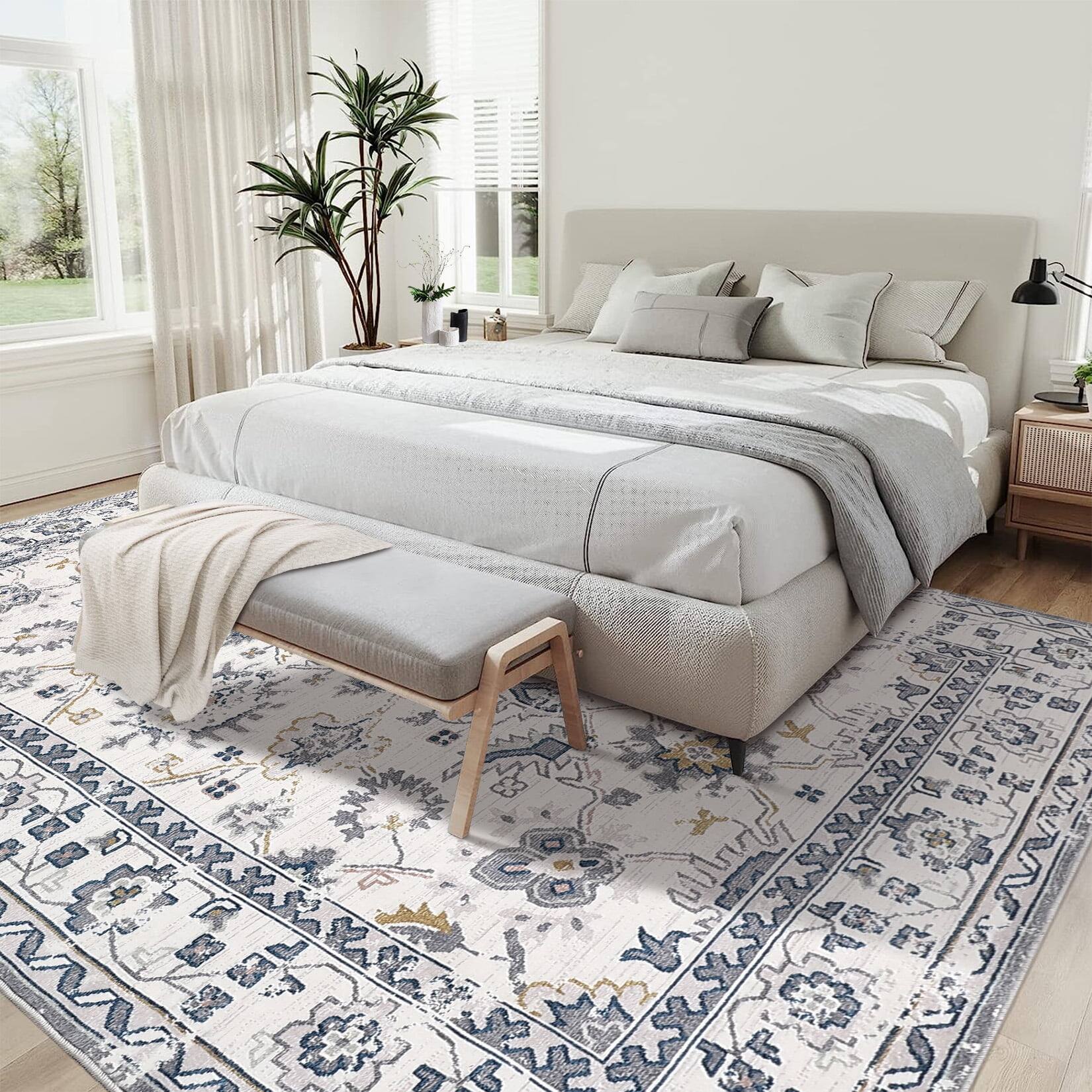 Alt View 1. Homhougo - 8x10 Vintage Washable Area Rug, Stain Resistant Anti-Slip for Living Room - White - White.