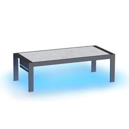 Bestier - 48-inch Modern Aluminum Patio Coffee Table with LED Lights & Marble-Look Top - Gray