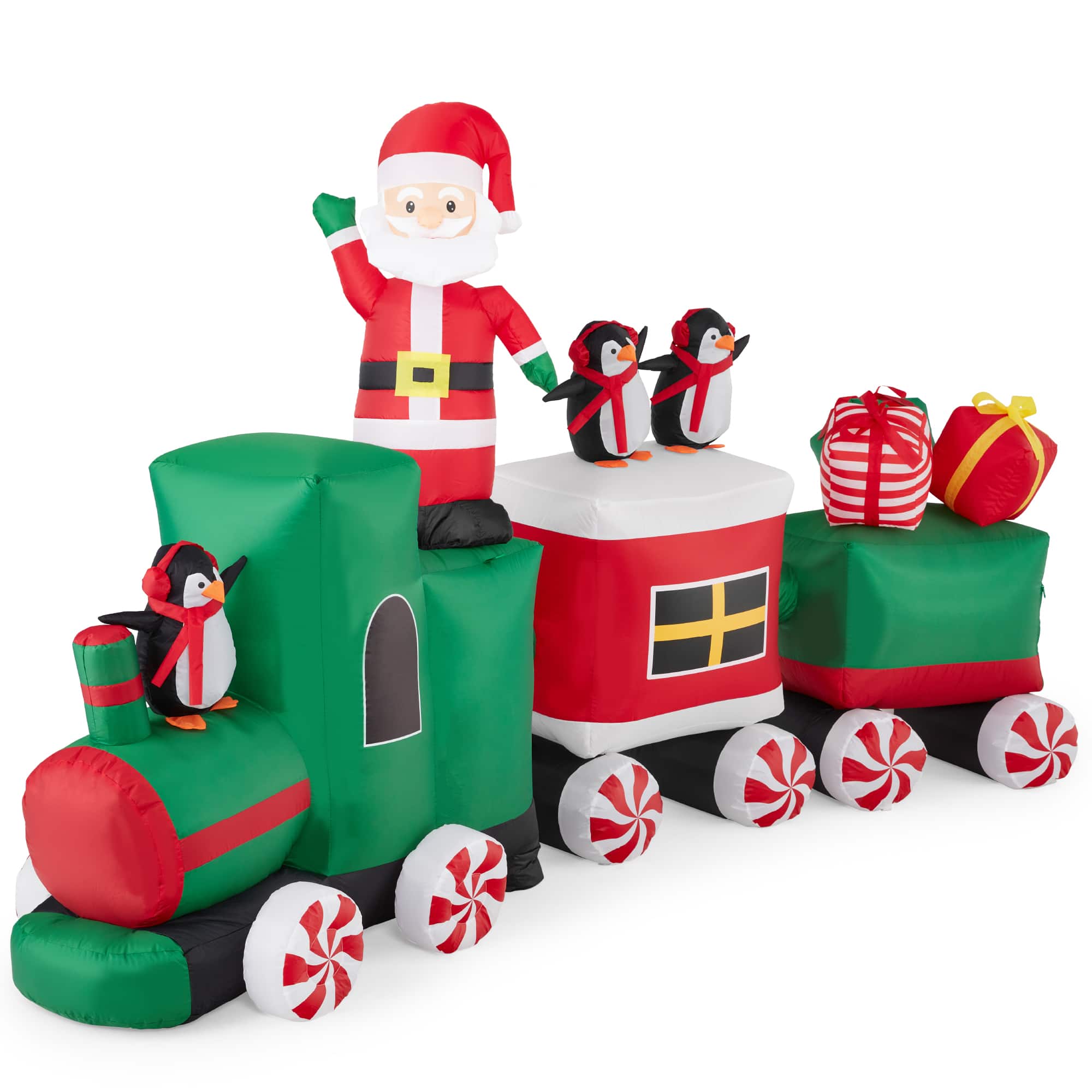 Best Choice Products - 8.5 x 5ft Pre-Lit Inflatable Christmas Train & Animated Santa Claus w/ 10 LED Lights, Ground Stakes - Multicolor