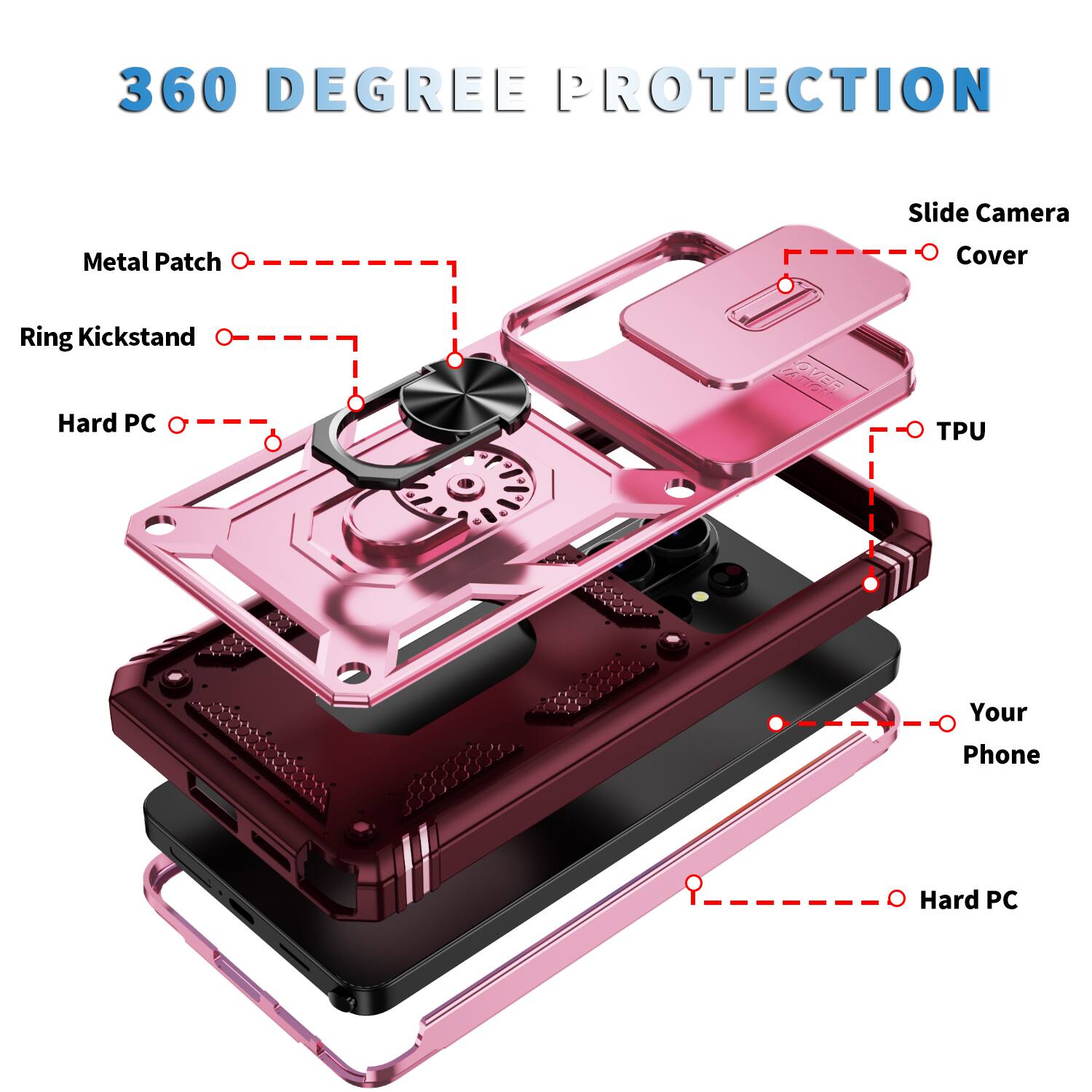 360 Degree Protection Slide Camera Metal Patch Cover Ring Kickstand Hard PC A0 TPU Your Phone Hard PC