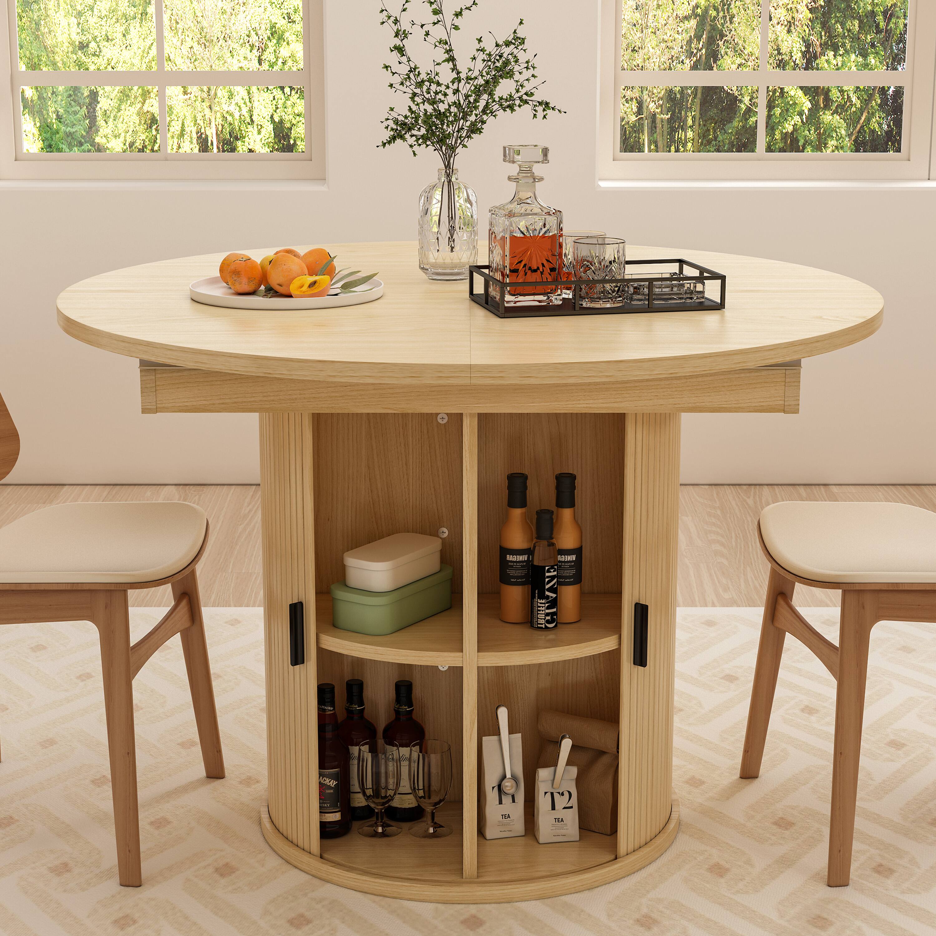 Dyonery Extendable Round Dining Table, 43 59 Inch Dining Room