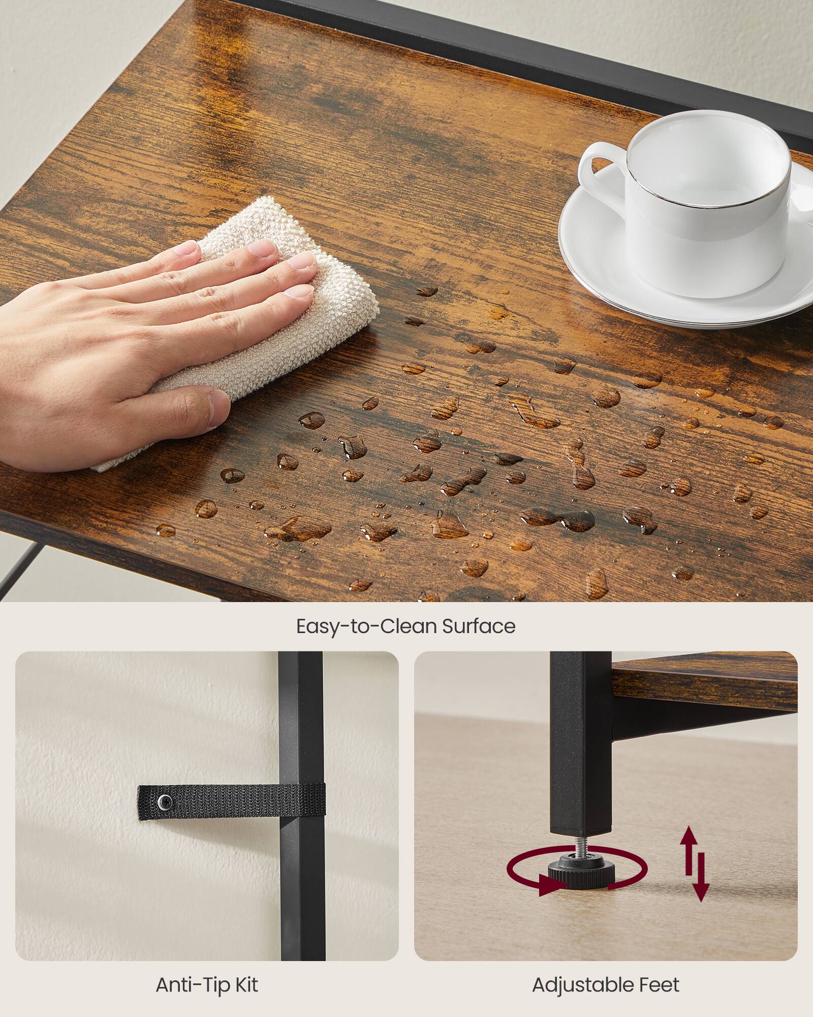 Easy-to-Clean Surface  
Anti-Tip Kit  
Adjustable Feet