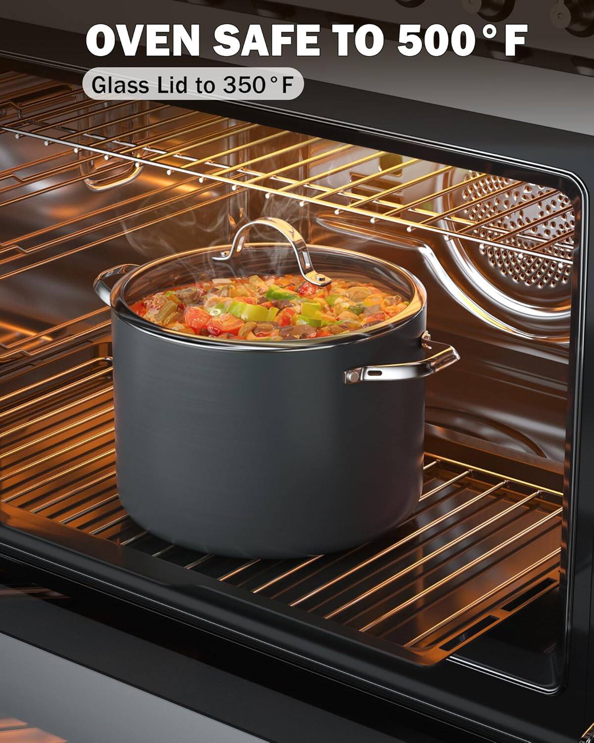 OVEN SAFE TO 500°F  
Glass Lid to 350°F