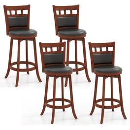 Gymax - Wood Swivel Bar Stools Set of 4 w/ Faux Leather Upholstered Seat & Back - Espresso