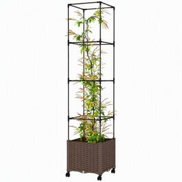 RYHNUYNE - Mobile Raised Garden Bed with Adjustable Trellis and Self-Watering Planter Box on Wheels, 15.7 by 15.7 by 71.7 - Brown
