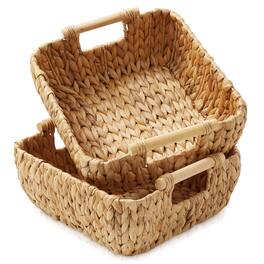 Casafield - Hyacinth Seagrass Oval Storage Baskets with Wooden Handles - Woven Bins - Natural - Hyacinth