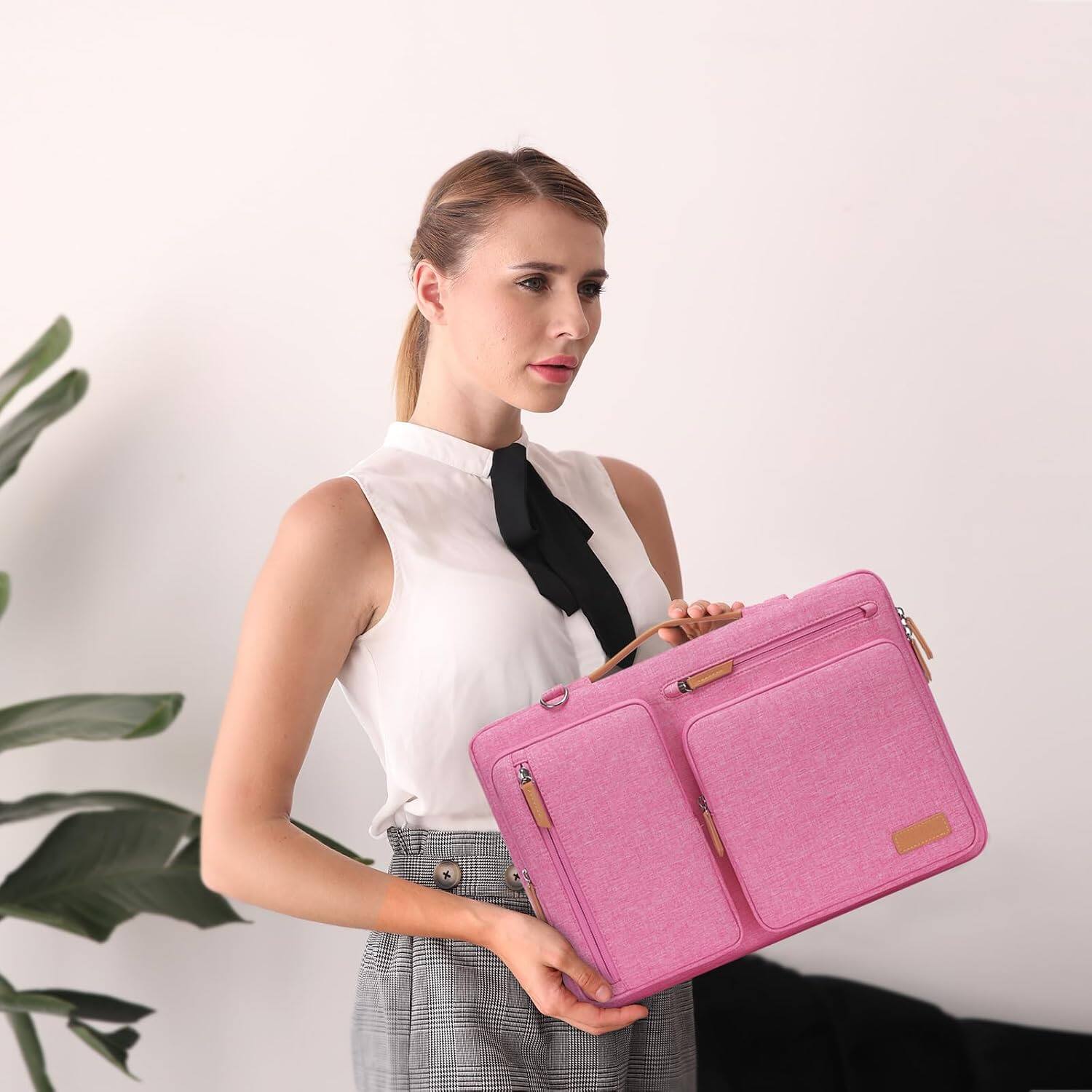 Angle. mosiso - 360 Protective Laptop Shoulder Bag 15-15.6 inch Computer Messenger Bag for MacBook Pro 16 inch HP Dell Lenovo Asus - Rose Red.