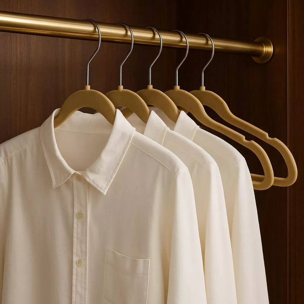 Left. Elle Decor - 10-Pack Non-Slip Velvet Hangers, Slim Flocked Hangers for Shirts & Coats, Space-Saving Elegant Closet Organizers - Brown - Brown.