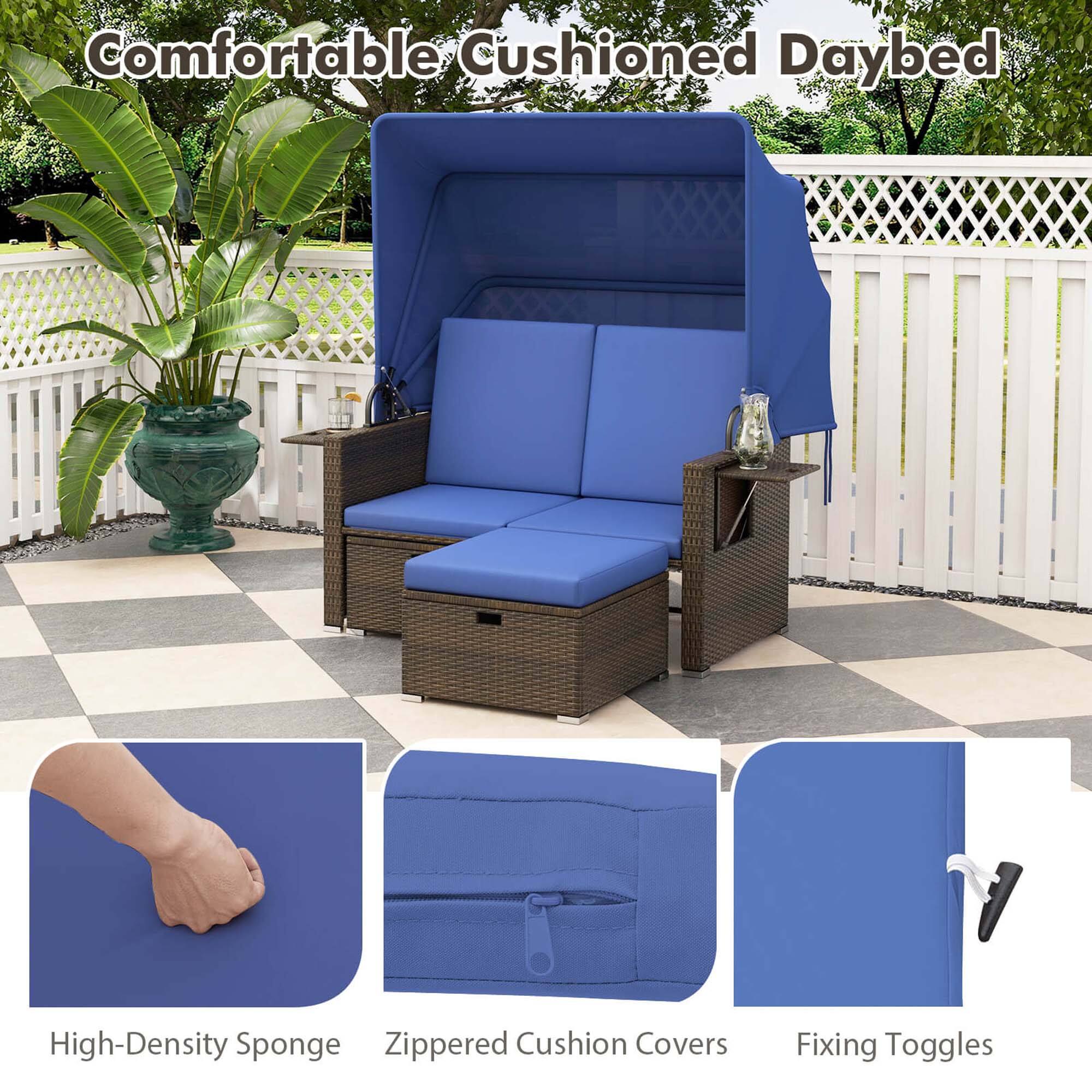 Comfortable Cushioned Daybed High-Density Sponge Zippered Cushion Covers Fixing Toggles
