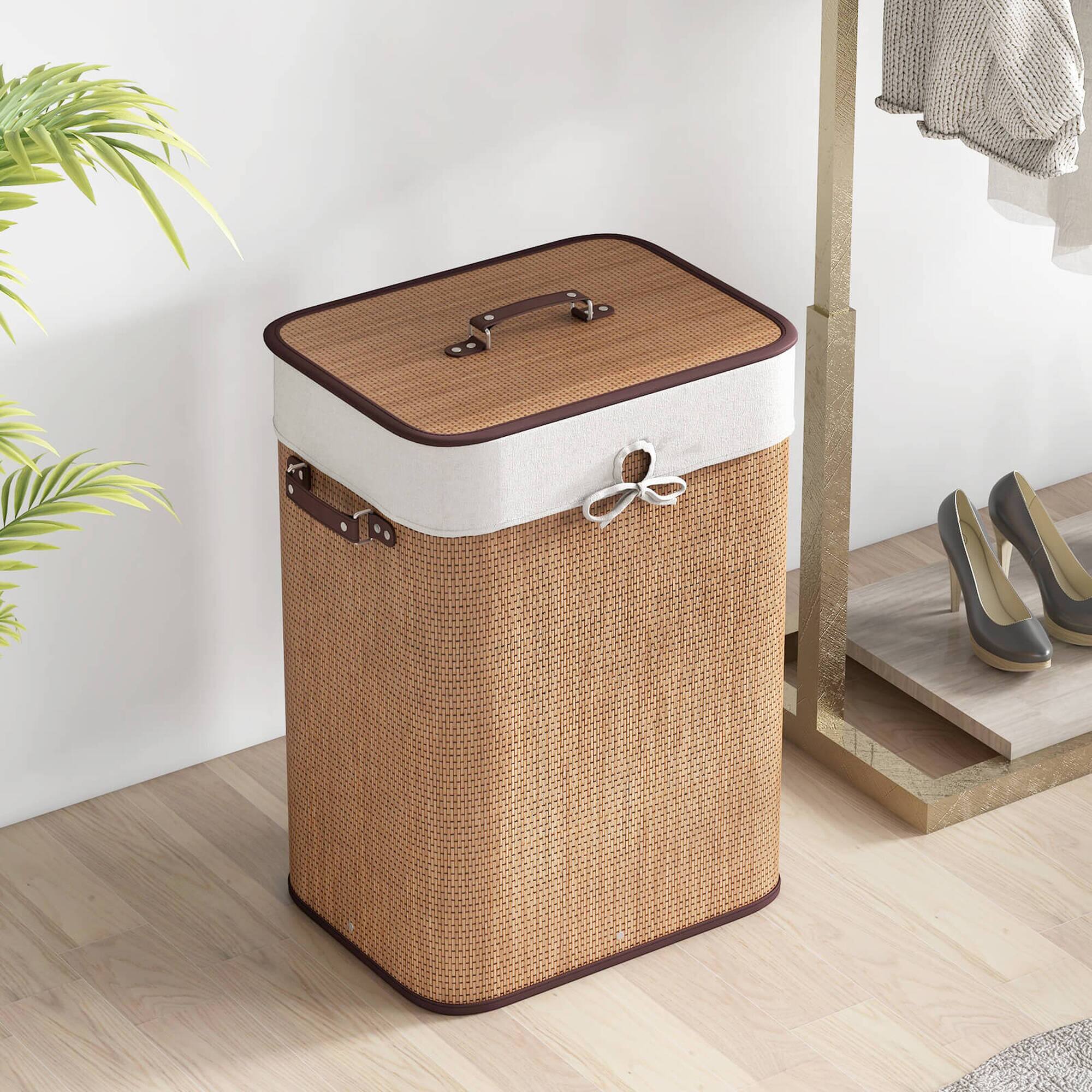 Alt View 3. Costway - Goplus Rectangle Bamboo Hamper Laundry Basket Washing Cloth Bin Lid - Natural.
