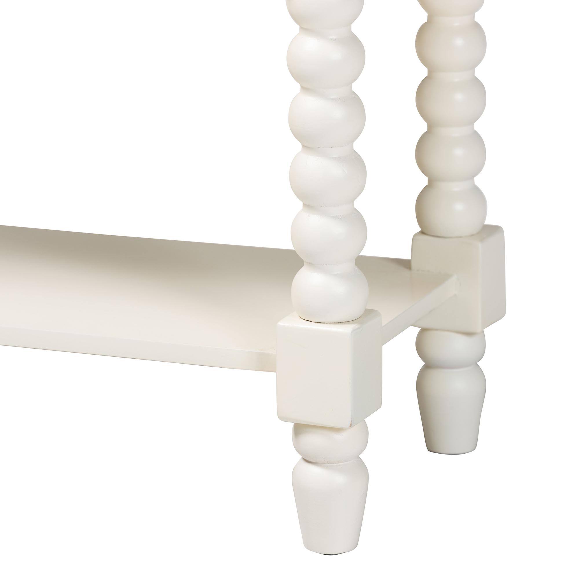 Back. Baxton Studio - Bayard Accent Bench with Bobbin Legs - Spindle Leg Entryway Bench with Shelf, Hallway or Mudroom Seating - White.