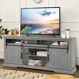 Ihomeadore - 68" TV Stand with Open Storage Shelves and Cabinets Media Console for TVs up to 78" - Gray