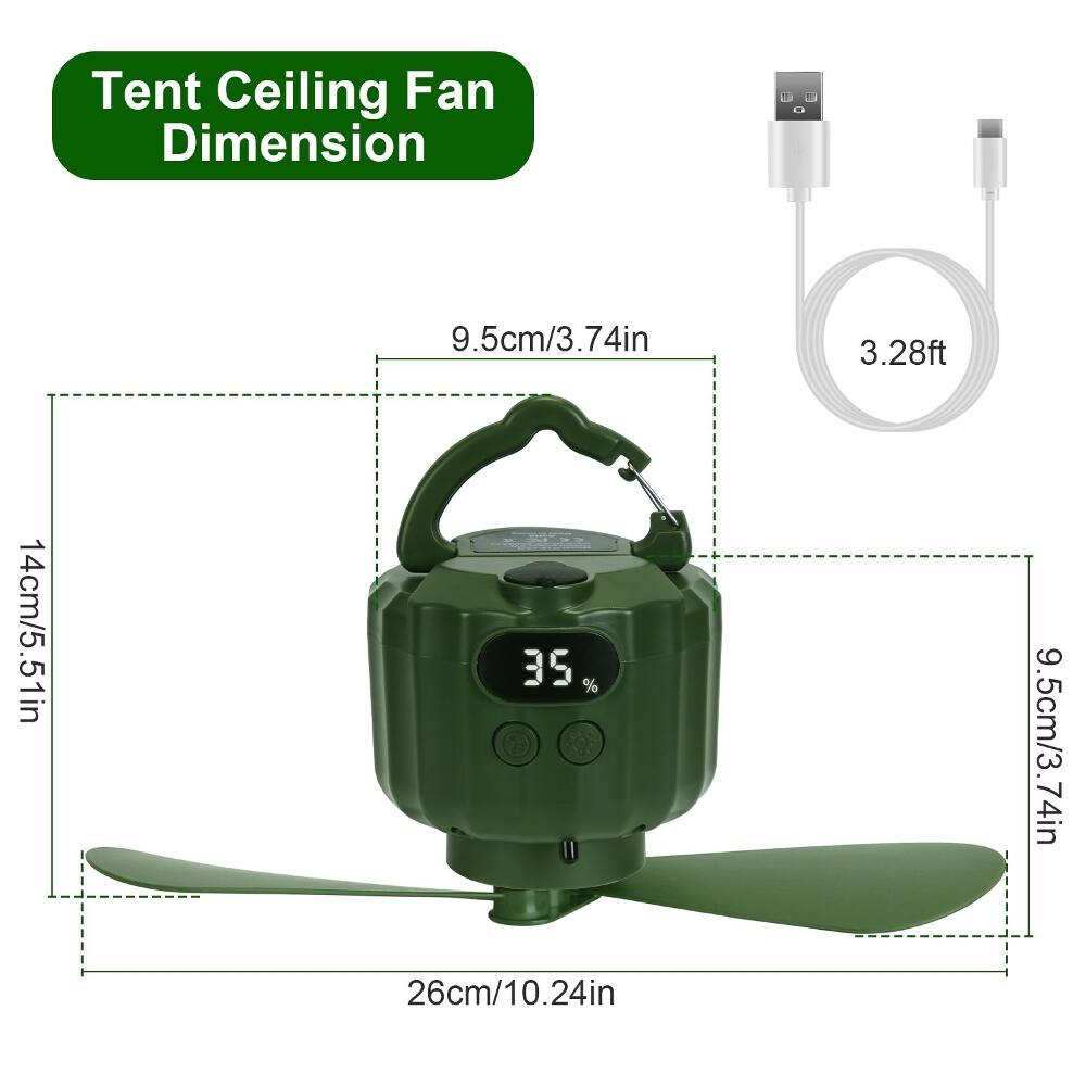 Tent Ceiling Fan Dimension

- 9.5cm/3.74in
- 14cm/5.51in
- 26cm/10.24in
- 3.28ft
- 51in
- 74in