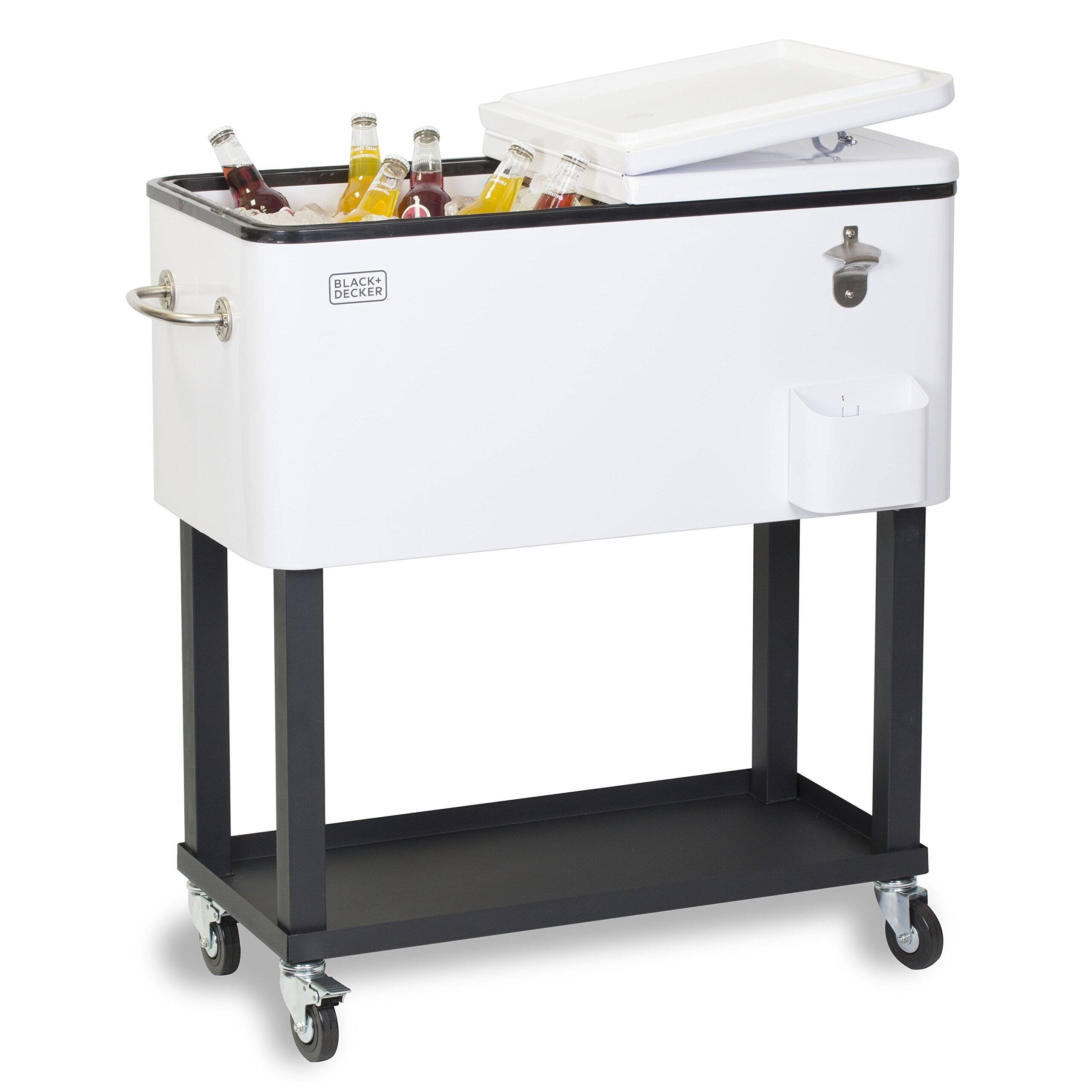 Black+Decker - BLACK+DECKER, Mobile Cooler Cart, 2 Door Seal Lid,4 Rolling Wheels, BCC20W - White