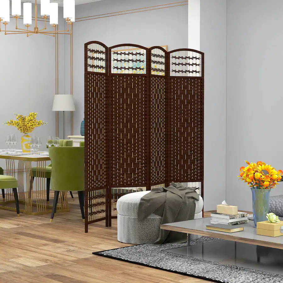 Monesty Panel Homcom Panel Folding Room Divider Portable Privacy Screen Wave Fiber ...