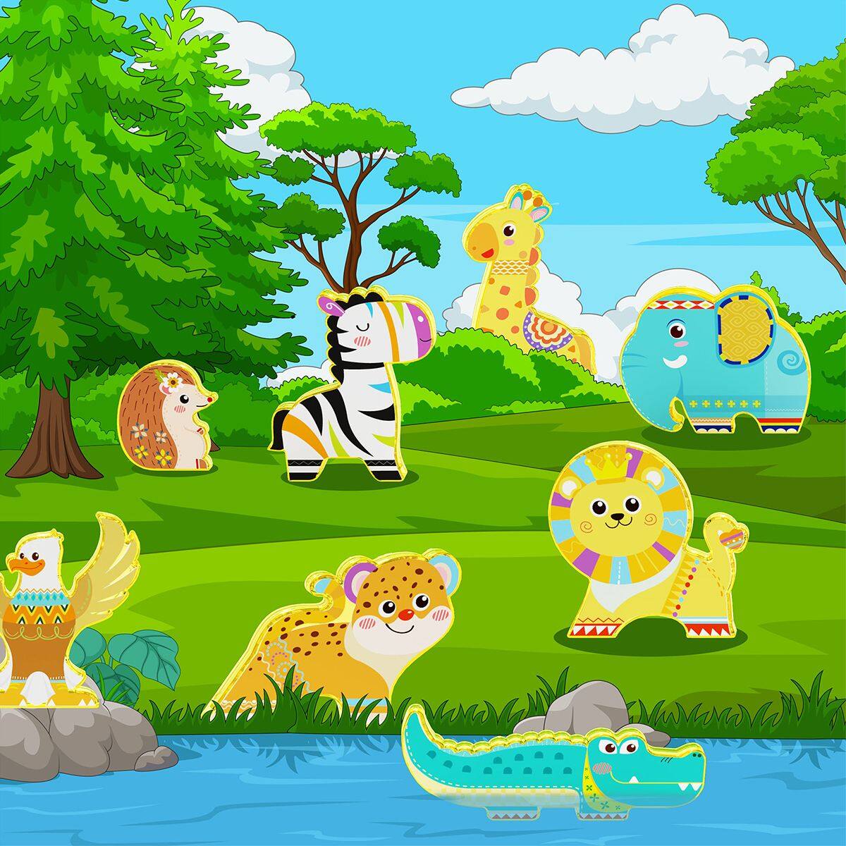 Alt View 1. PicassoTiles - PICASSO-TILES Safari Animal Magnetic Building Blocks for Kids – 8PC STEM Construction Toy, Educational Learning Set.