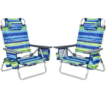 Front. Gymax - Gymax 2PCS Folding Backpack Beach Chair Reclining Camping Chair w/ Storage Bag - Blue.
