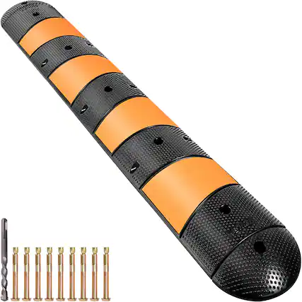 Front. VEVOR - Rubber Traffic Calming Device, Single Unit with Dual Channels, 72" Length Modular Design Supports Up to 22000 LBS - Yellow and black.