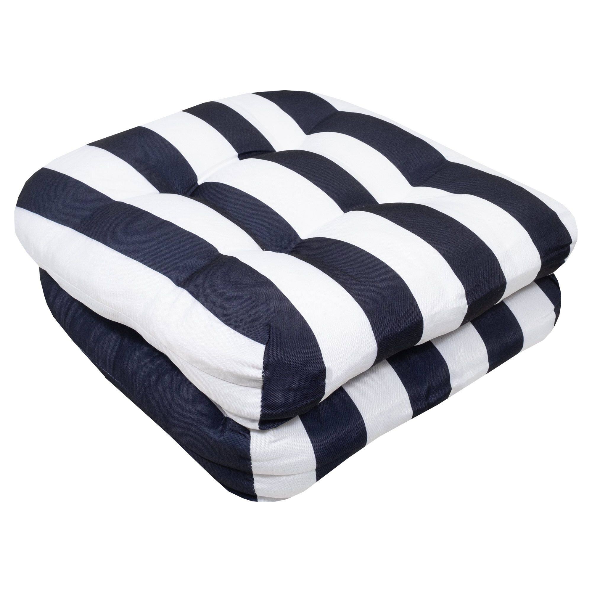 Angle. Sweet Home Collection - Havana Stripe Patio Cushions Indoor/Outdoor Tufted 19" x 19", 2-Pack - Navy/White.