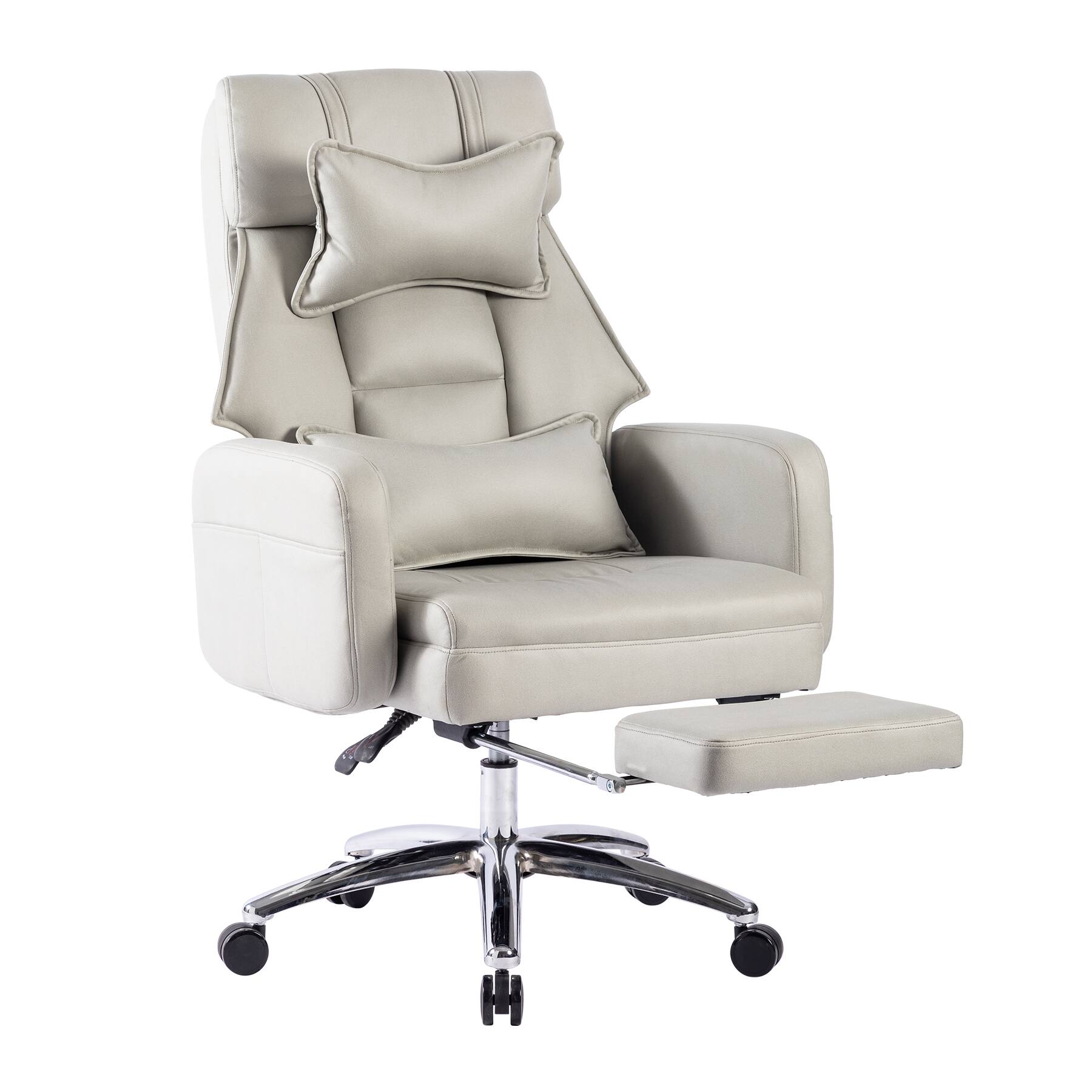 Front. Ecooso - Office Chair, Executive Office Chair with Footrest, Leather Computer Chair, Ergonomic Reclining Chair High Back - LIGHT GREY.
