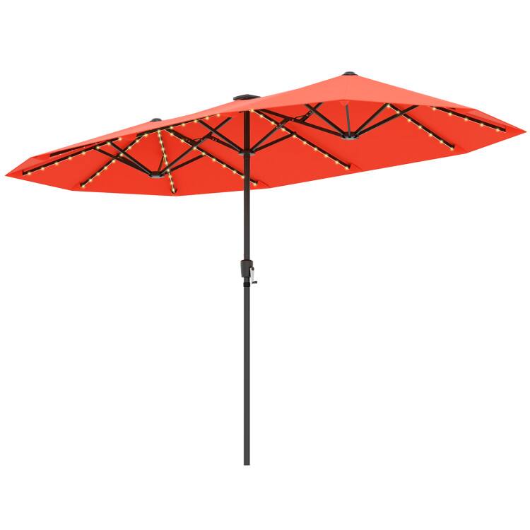 Alt View 4. Mondawe - 13 FT Large Patio Umbrella LED Solar Lights Crank Handle Double-Sided - Orange.