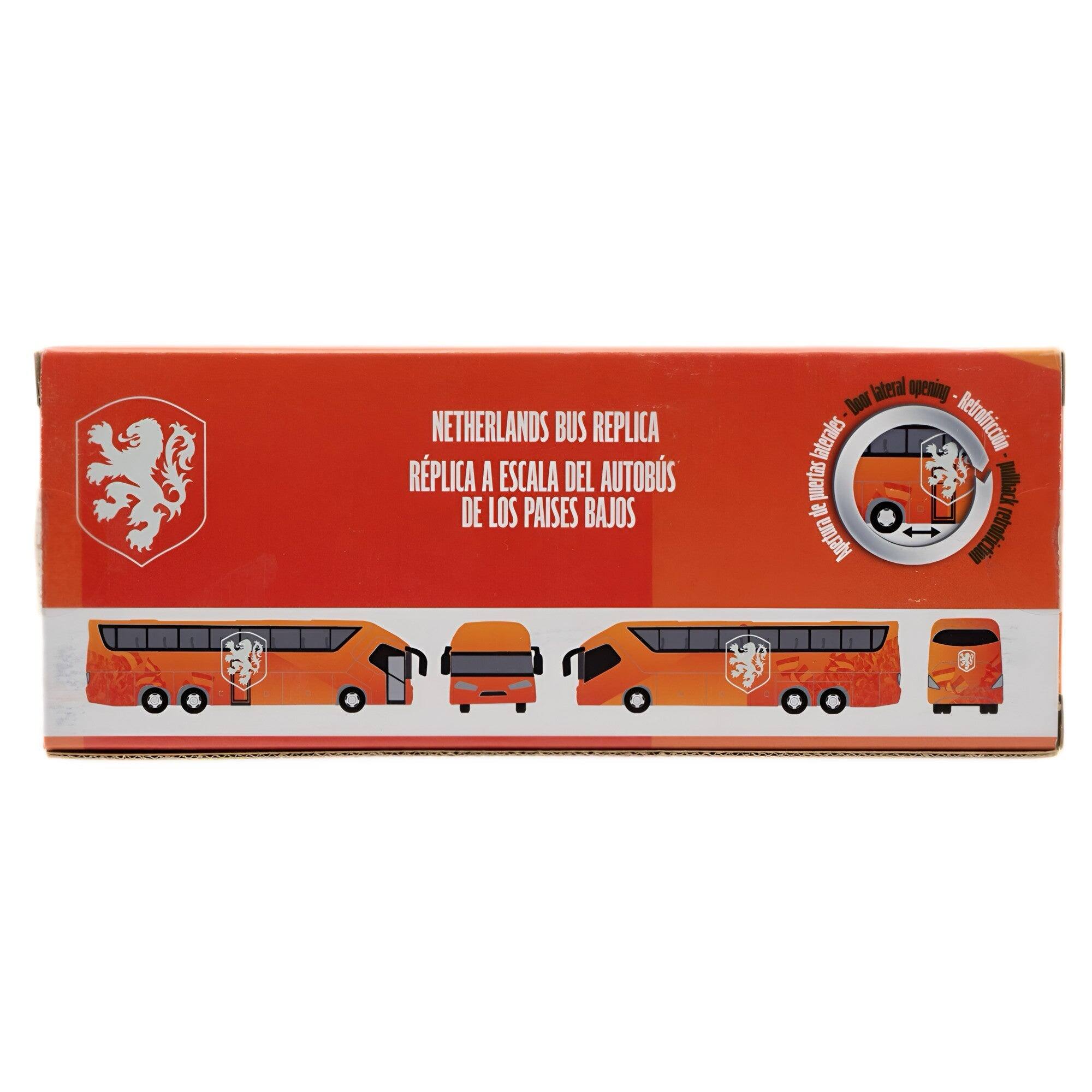 NETHERLANDS BUS REPLICA  
REPLICA A ESCALA DEL AUTOBUS DE LOS PAISES BAJOS  

Door lateral opening  
Laterales  
Retrotracción  
sepand pullack de Apertura retratriction