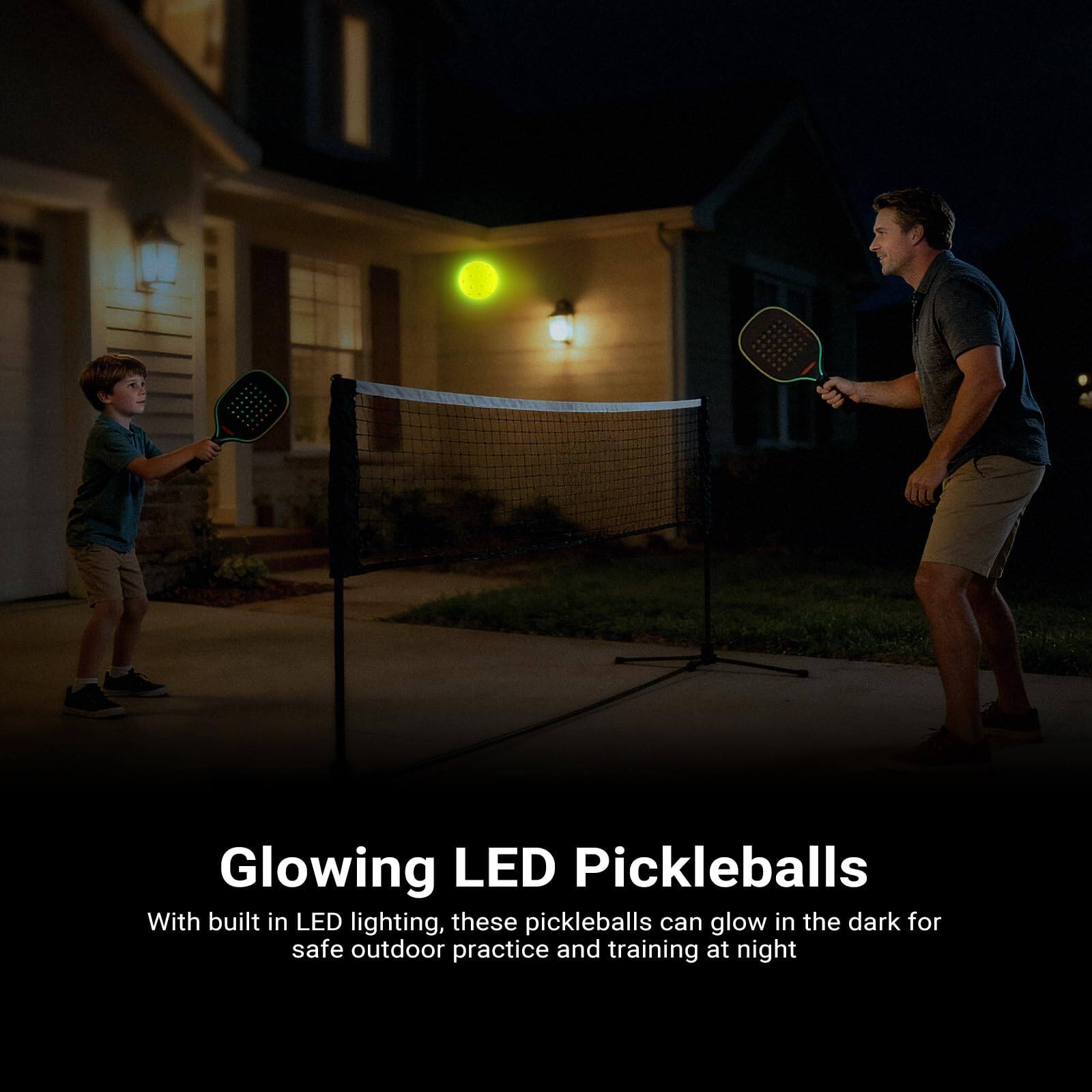 Glowing LED Pickleballs

With built-in LED lighting, these pickleballs can glow in the dark for safe outdoor practice and training at night.