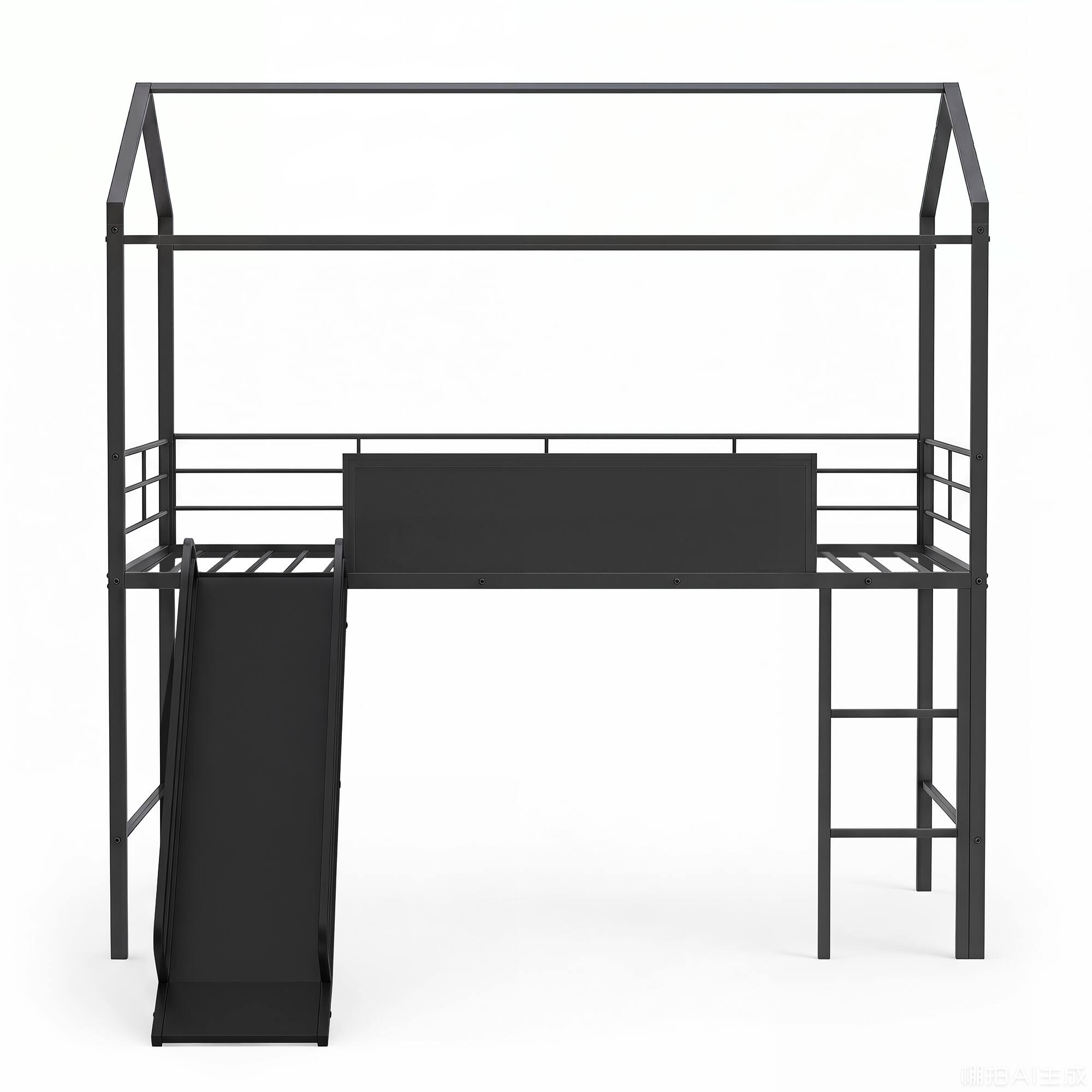 Alt View 1. Costway - Costway Twin Size House-Shaped Bed Frame with Slide Chalkboard & Metal Slats for Bedroom Dormitory - Black.