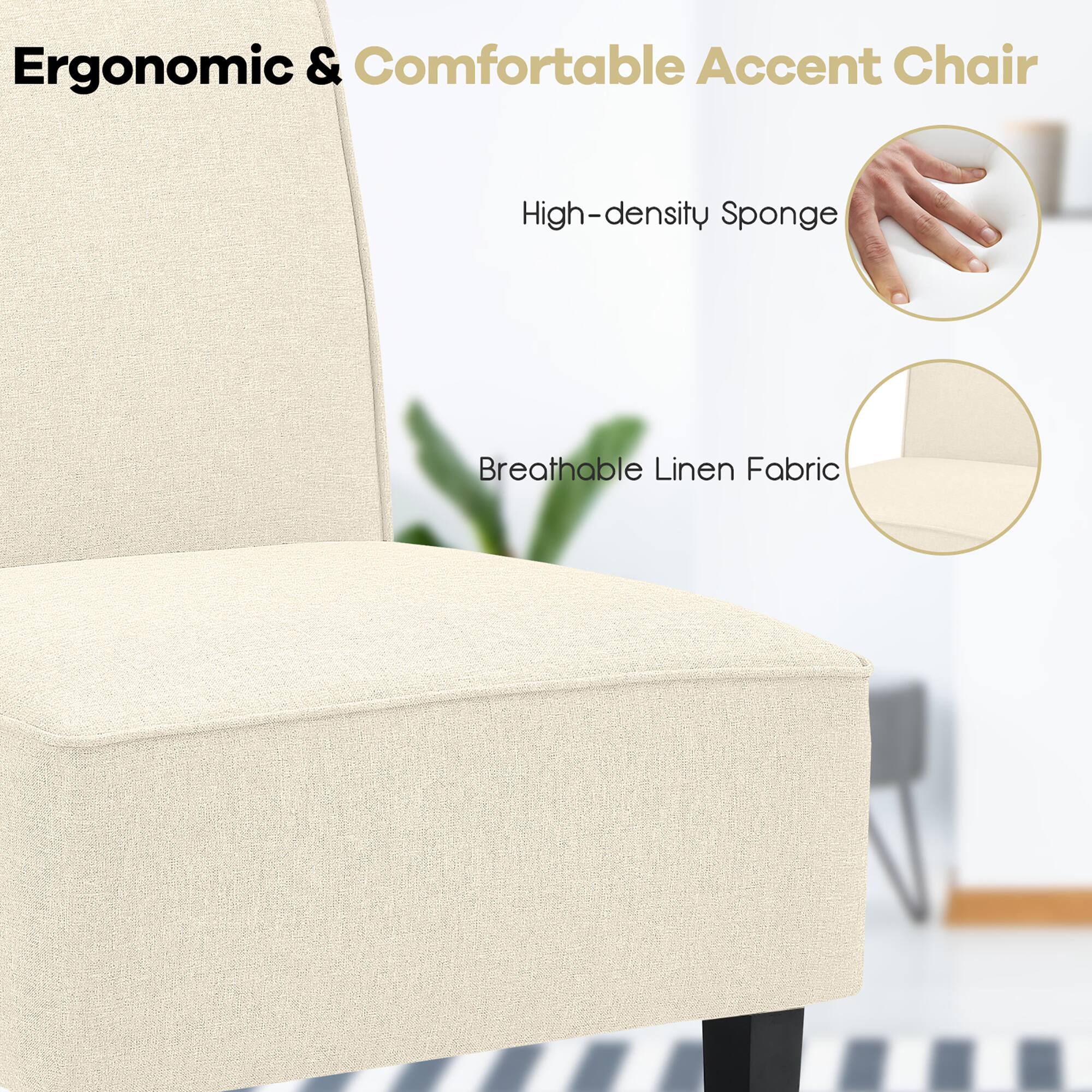 Ergonomic & Comfortable Accent Chair High-density Sponge Breathable Linen Fabric