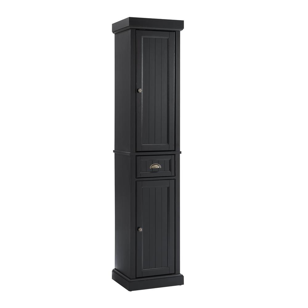 Alt View 3. Crosley Furniture - Seaside Tall Linen Storage Cabinet - Distressed Black.
