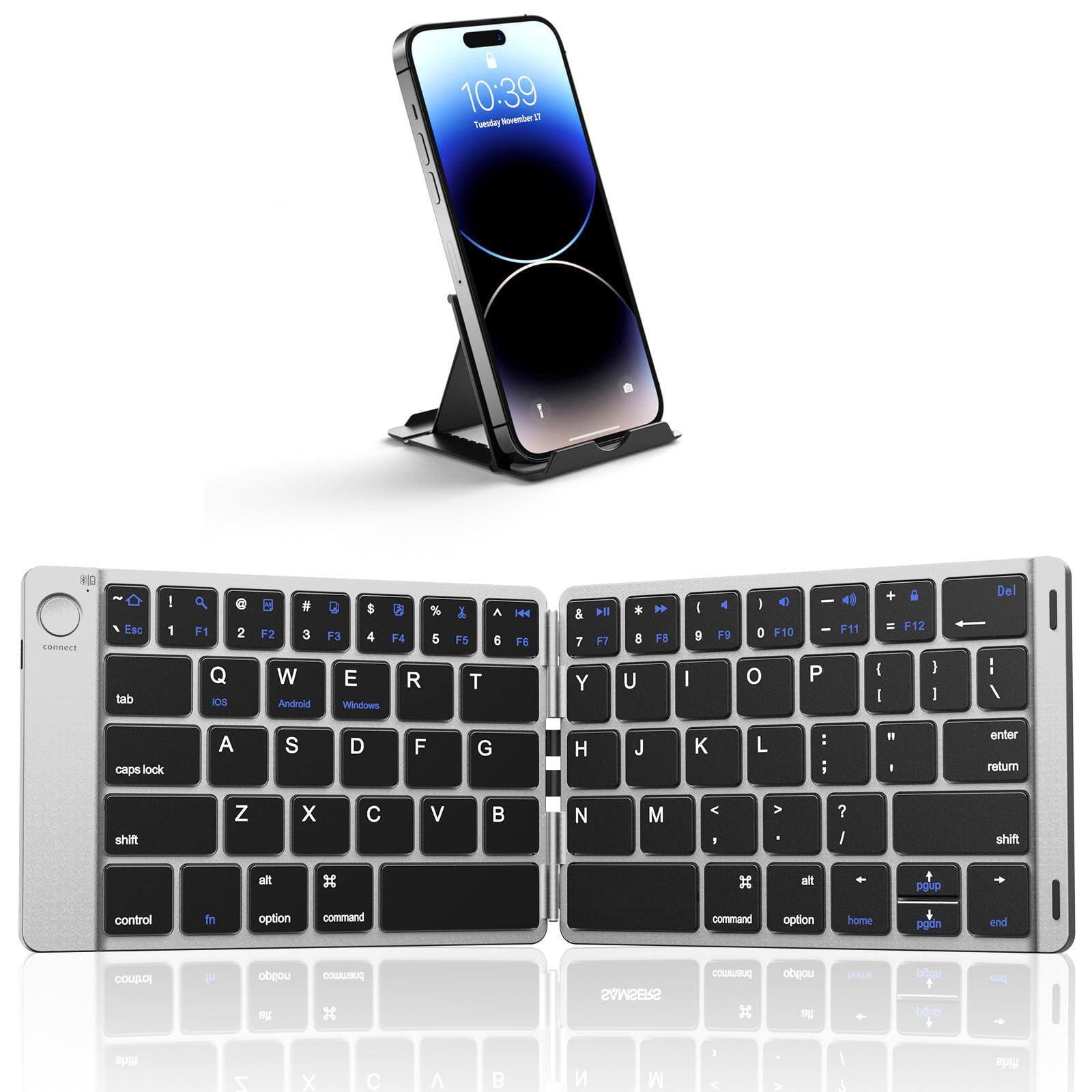 Pacoar Cade - Foldable - Portable Wireless Keyboards With Stand Holder Rechargeable Full Size Ultra Slim Folding For Ios Android - Silver-BT x 1