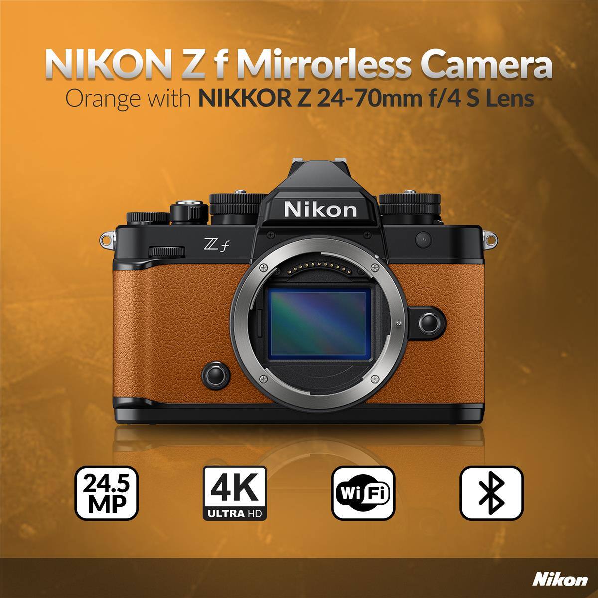 NIKON Z f Mirrorless Camera Orange with NIKKOR Z 24-70mm f/4 S Lens Nikon Zf 24.5 MP 4K ULTRA HD Wi-Fi Nikon