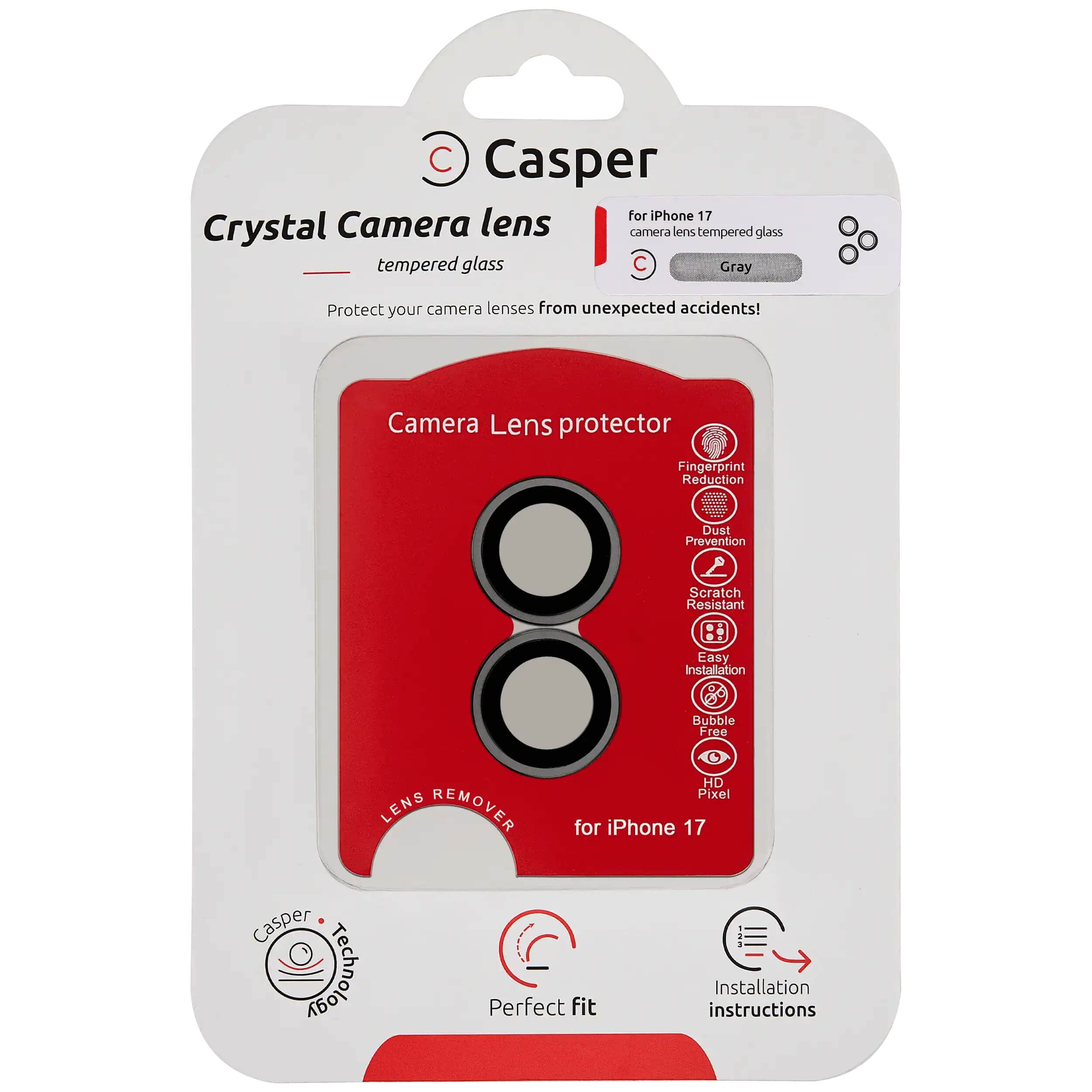 Casper - Camera Lens Protector (Clear) Compatible For iPhone 17 - Gray