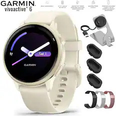 GARMIN vvoactive 6 BRIGHT AMOLED DISPLAY UP TO 11 DAYS OF BATTERY LIFE BODY BATTERY ENERGY MONITORING, SLEEP SCORE, STRESS TRACKING AND MORE ADVANCED FITNESS FEATURES WORKS WITH THE GARMIN CONNECT APP ON PHONE AND ANDROID SMARTPHONES