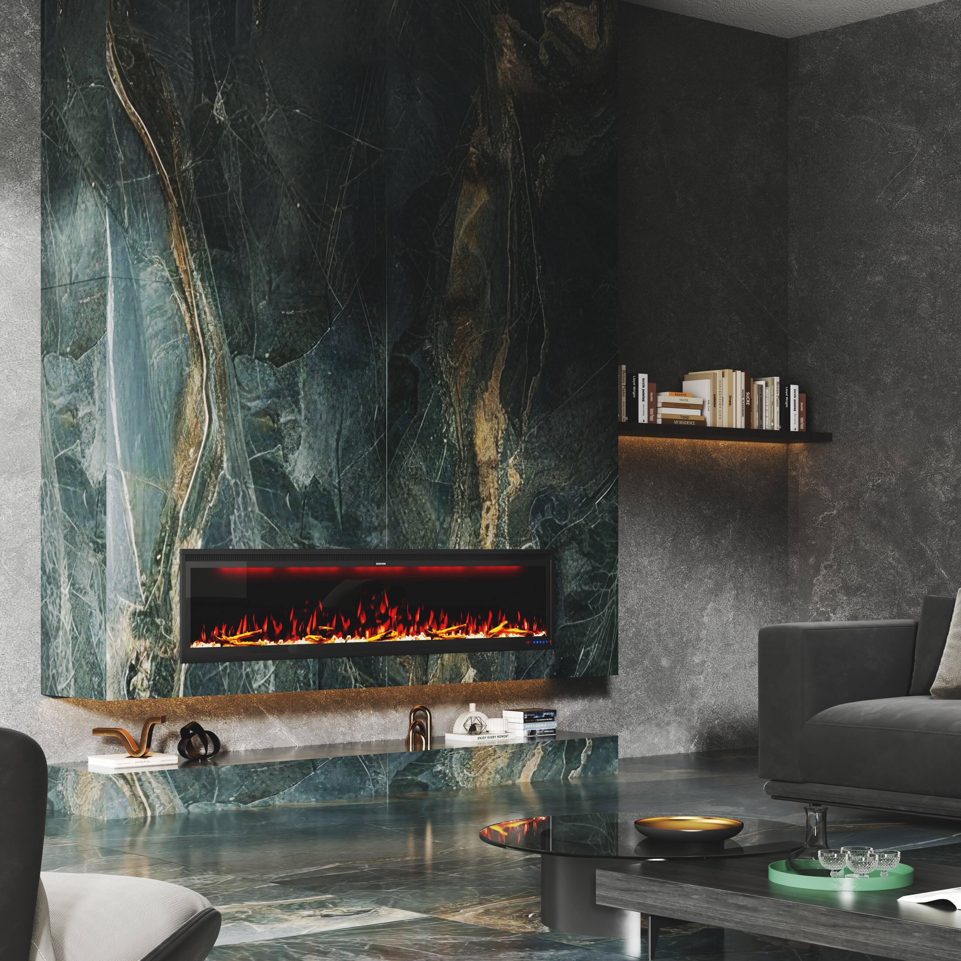 Alt View 9. Mondawe - 74" Wall Mounted/Recessed-in Electric Fireplace with Smart WIFI - Black.