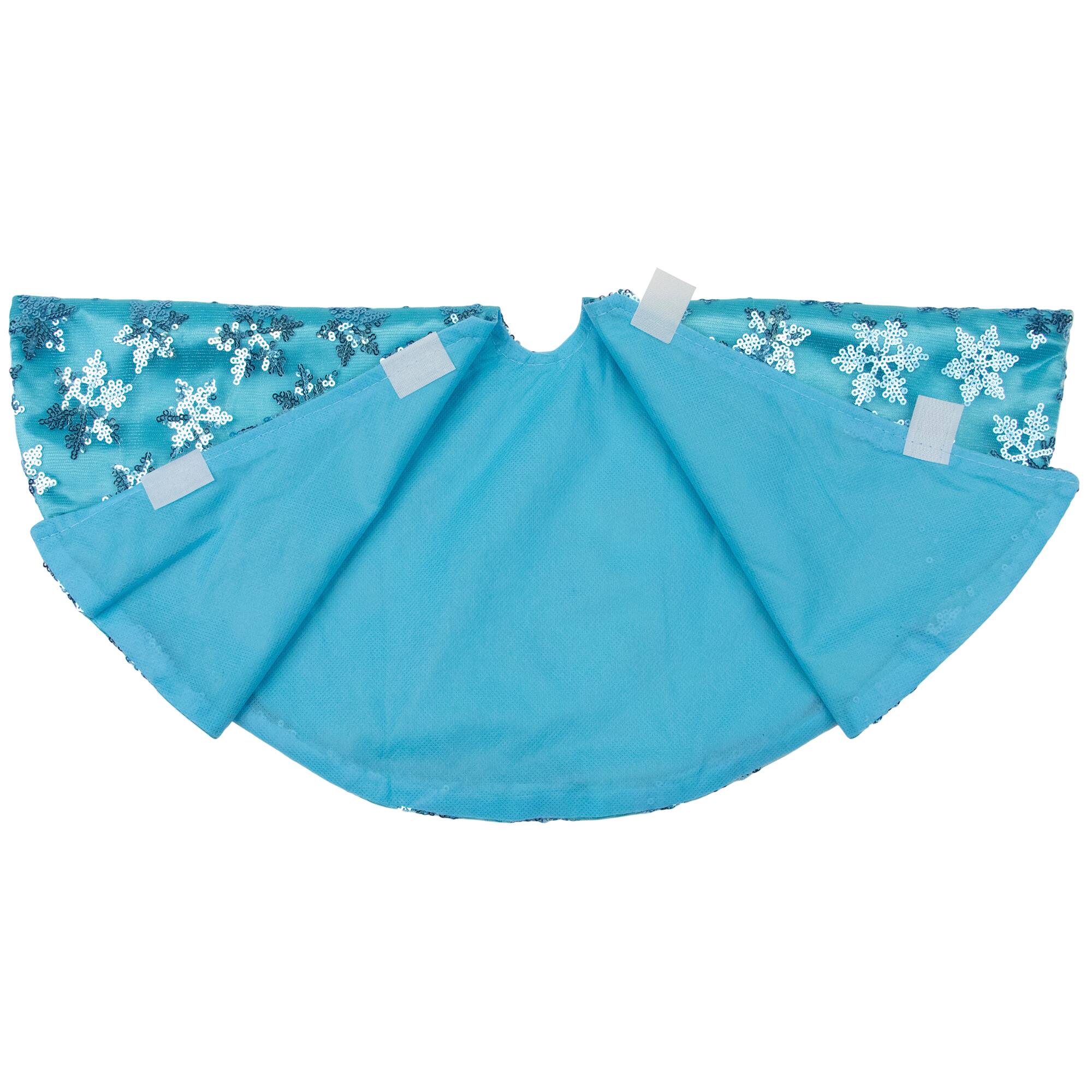 Alt View 4. Northlight - Sequin Snowflake Pattern Mini Christmas Tree Skirt - Blue - 20" - Blue.