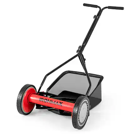 Front. Costway - Costway Ironmax 14" Manual Reel Mower with 5-Blade 6.6 Gallon Removable Grass Catcher for Garden - Red + Black.