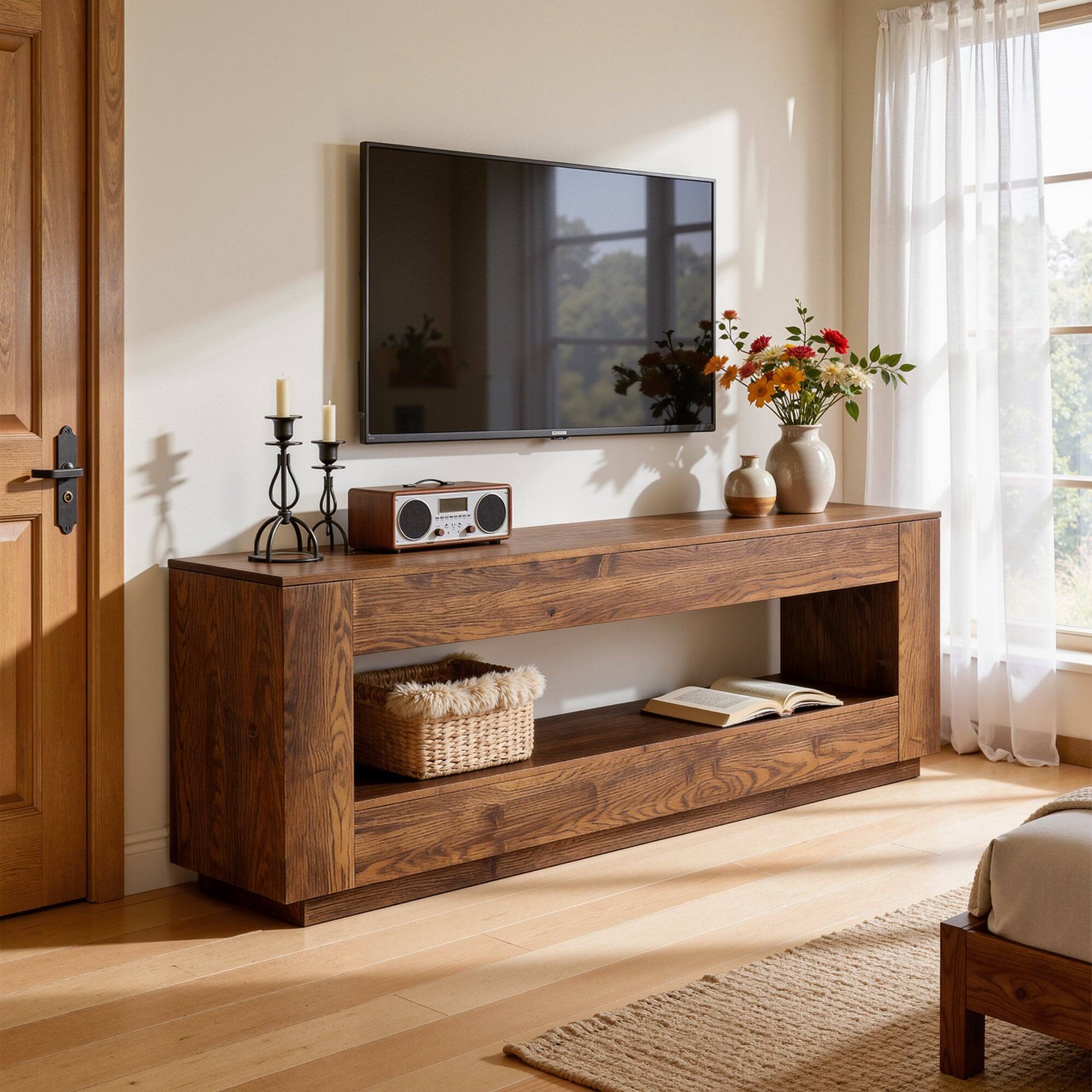 Back. Tribesigns - Office Media Console with Solid Wood Construction, for Media Equipment and Storage in Meeting Rooms and Reception Areas - Brown.