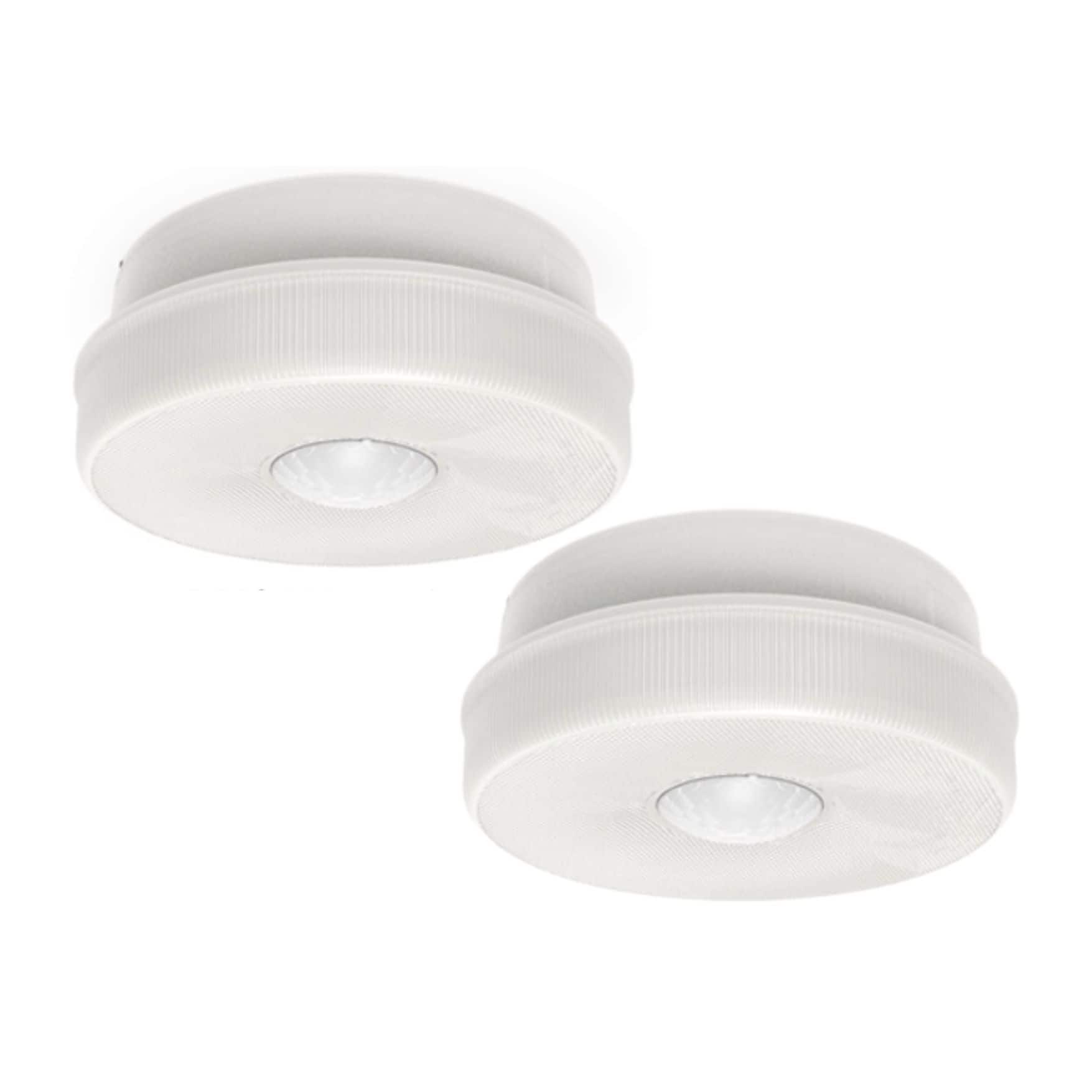 Front. IQ America - IQA Battery Powered Motion Activated Ceiling Light 7in 1150 Lumens Indoor Outdoor Eaves Sheds Closets Attic 2pk - White.