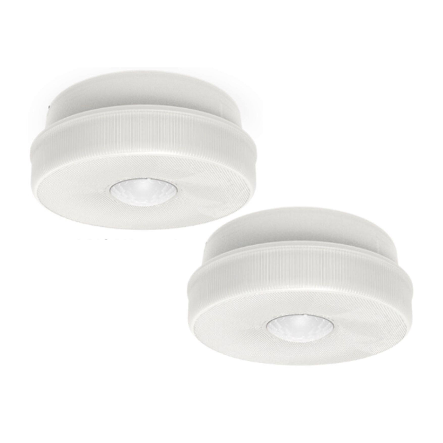 Front. IQ America - IQA Battery Powered Motion Activated Ceiling Light 7in 1150 Lumens Indoor Outdoor Eaves Sheds Closets Attic 2pk - White.
