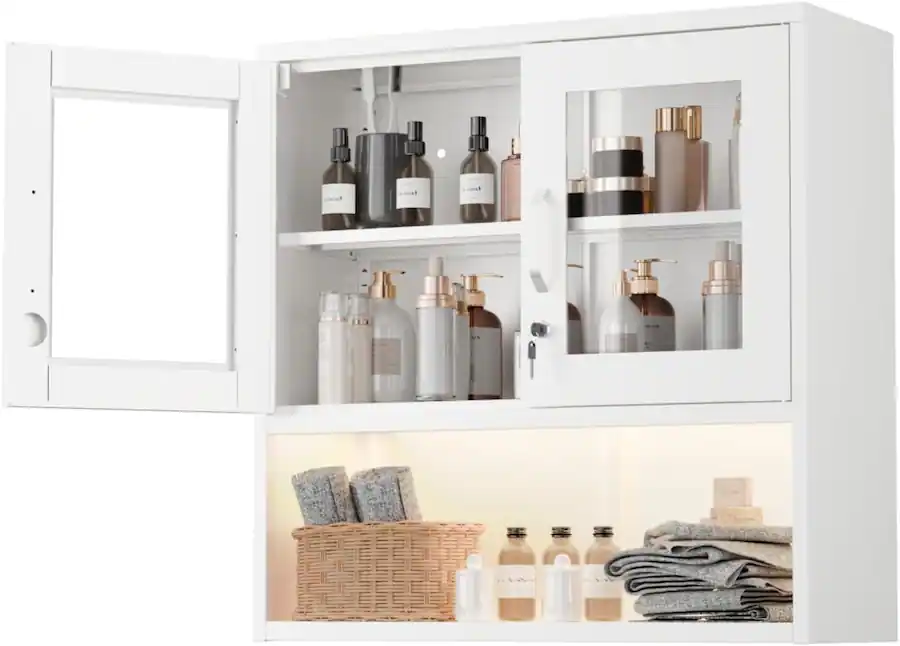 Winado Metal Wall Mounted Display Cabinet with Sensor Light & Locking ...