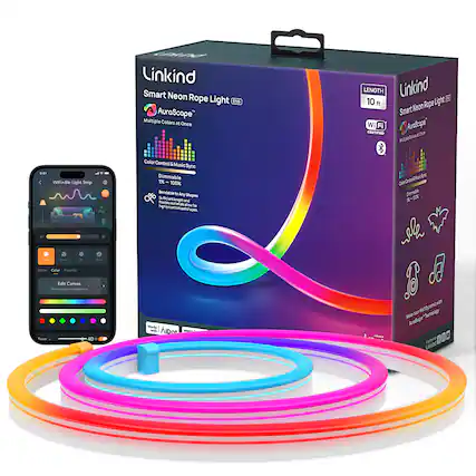 Linkind Smart Neon Rope Light EN AuraScope™
Multiple Colors at Once
LENGTH 10 ft
WiFi+BLE Light Strip
Color Control & Music Sync
Dimmable 1% - 100%
Bendable to Any Shapes
Sufficient Light for Any Shape
Highly Flexible
Works with Alexa, Google Assistant
WiFi+BLE Light Strip
Color Control & Music Sync
Dimmable 1% - 100%
Bendable to Any Shapes
Sufficient Light for Any Shape
Highly Flexible
Works with Alexa, Google Assistant
Make Your World Dynamic with AuraScope™ Technology
WiFi CERTIFIED