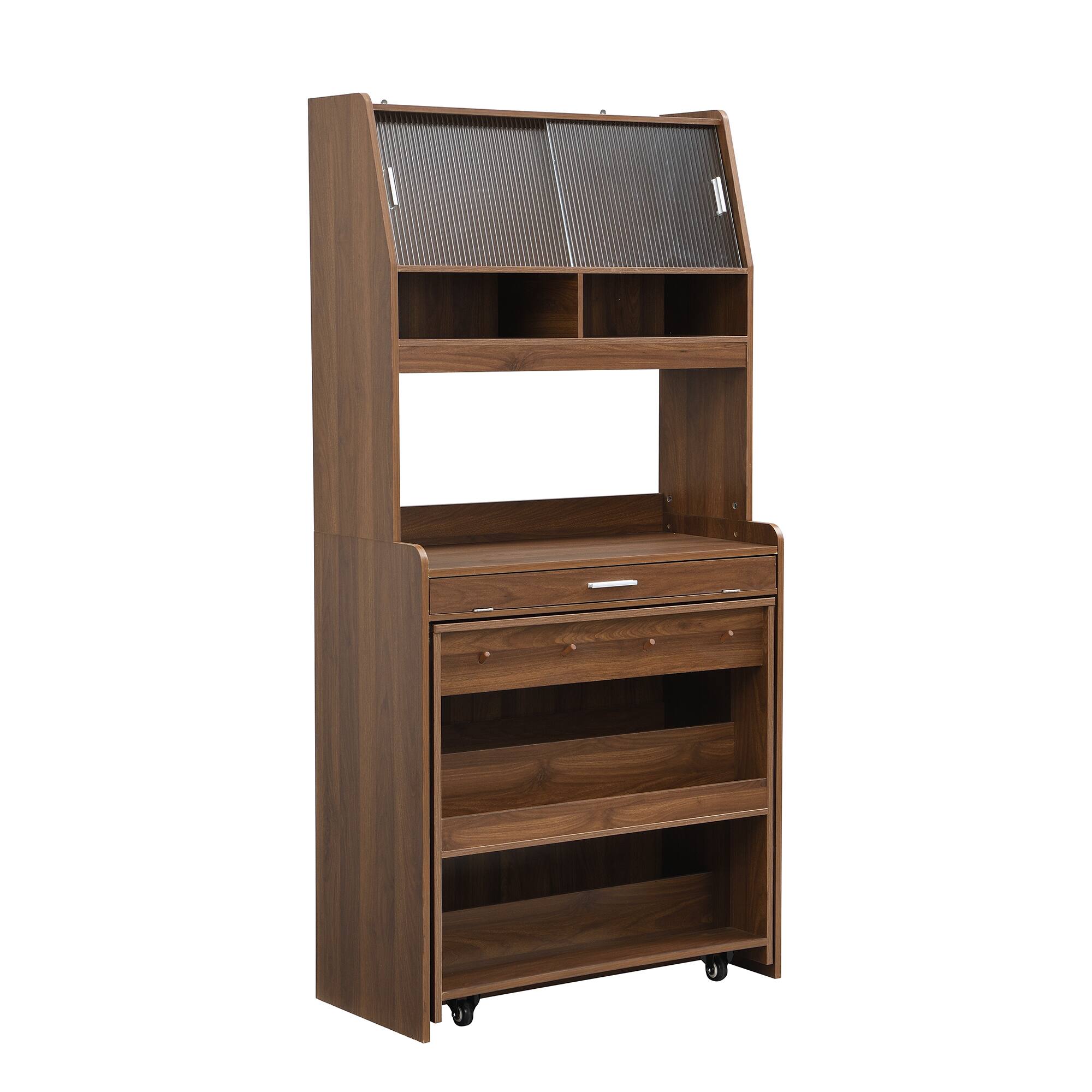 Alt View 2. Forest'nSky - 69" Tall Buffet with Hutch & Foldable Dining Table, Storage Cabinet for Small Apartments,Walnut - Walnut.