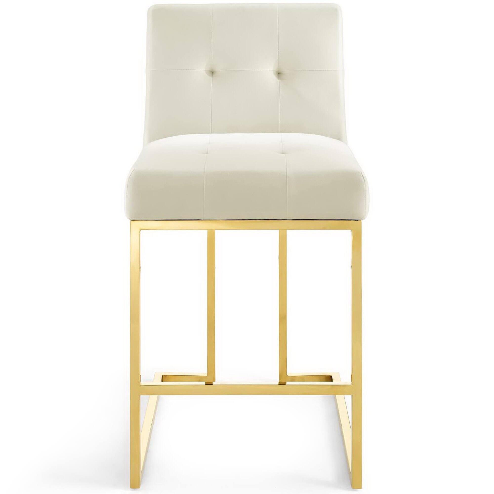 Back. Modway - Privy Gold Stainless Steel Performance Velvet Counter Stool by Modway - White.