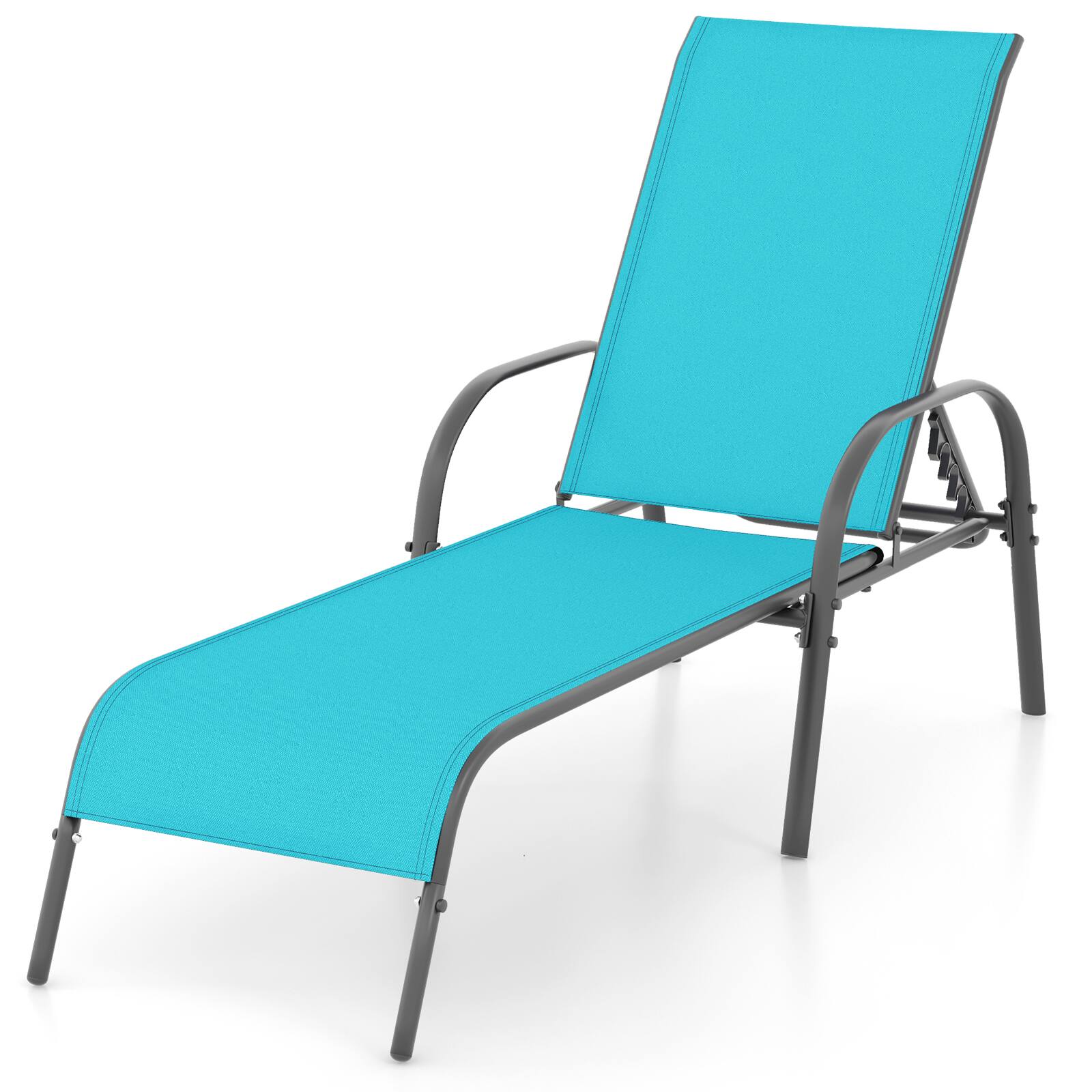 Alt View 1. Gymax - Gymax Outdoor Lounge Chair Chaise w/ Adjustable Reclining Armrest for Patio Turquoise - Green.