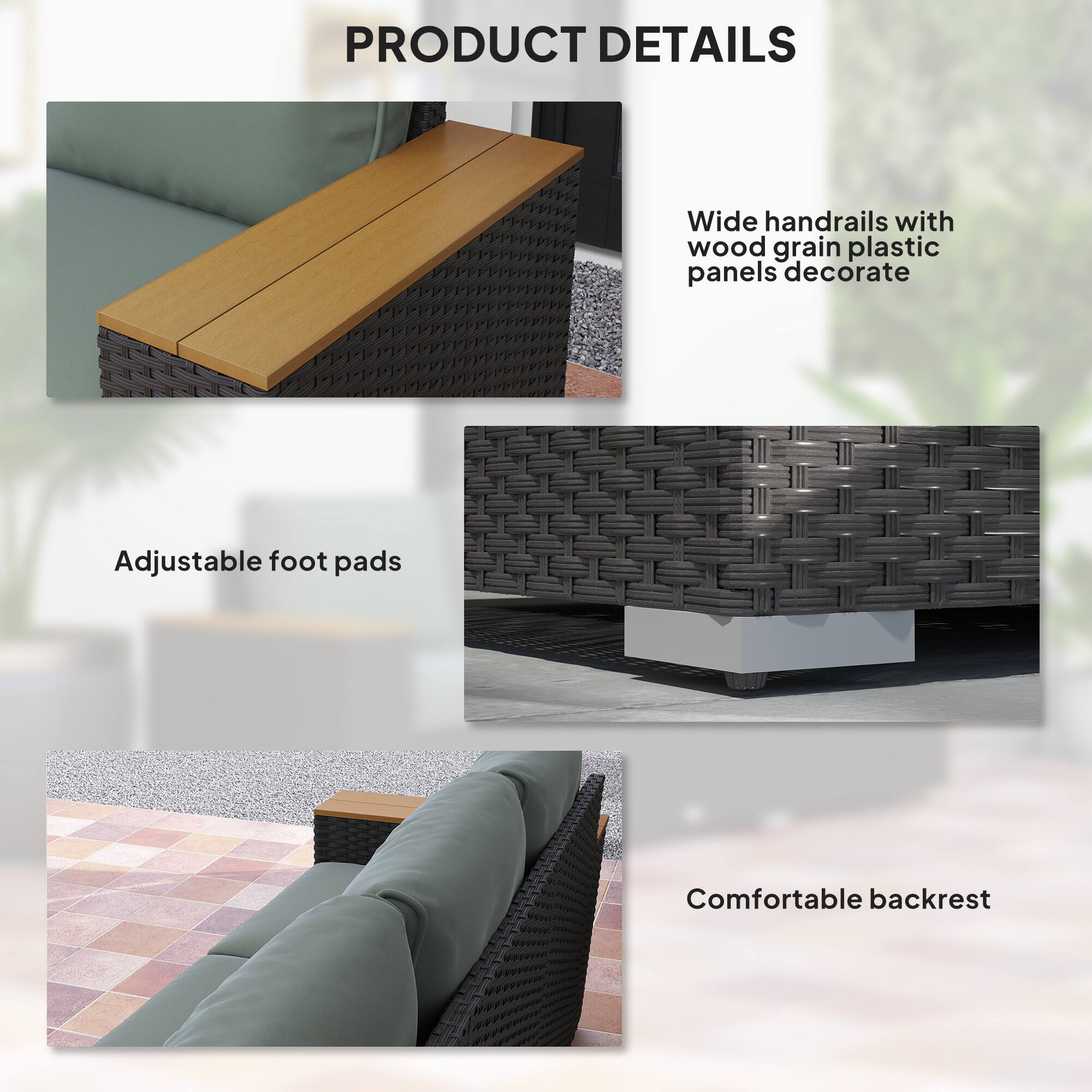 PRODUCT DETAILS

Wide handrails with wood grain plastic panels decorate

Adjustable foot pads

Comfortable backrest