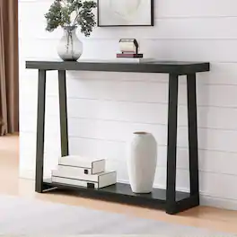 Kings Brand Furniture - Emma Narrow Console Table with Lower Shelf - Charcoal 11