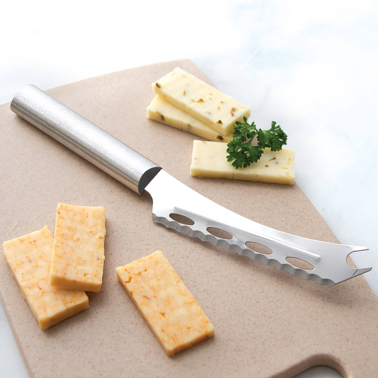Alt View 3. Rada - Cutlery 5.25-Inch Cheese Knife & 5-Inch Tomato Slicer, Stainless Steel Serrated Blades, Silver Handles - Silver.