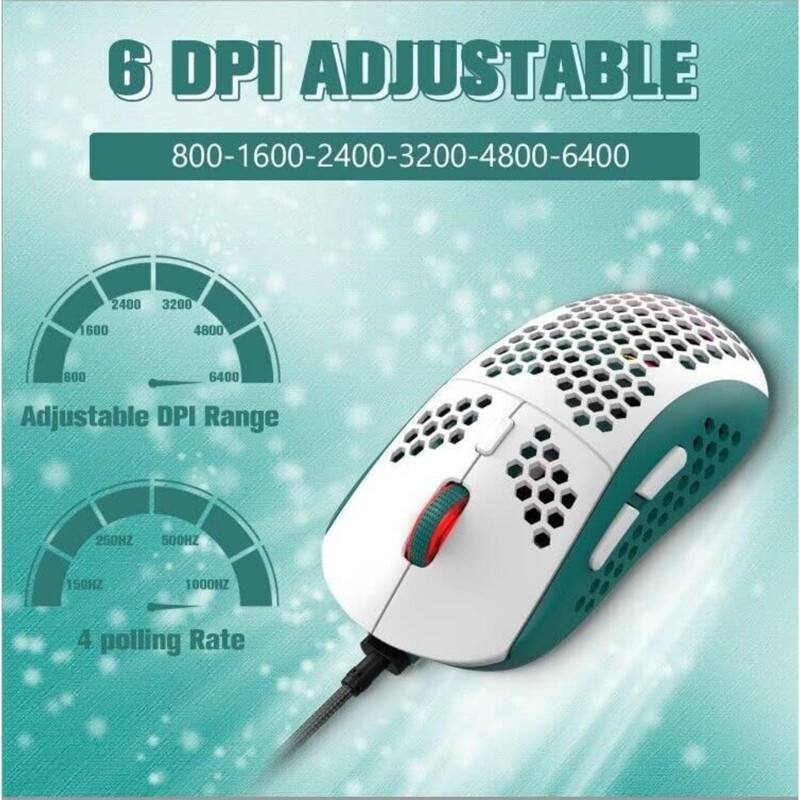 6 DPI Adjustable  
800-1600-2400-3200-4800-6400  

Adjustable DPI Range  

250HZ  
500HZ  
1000HZ  
150HZ  

4 polling Rate