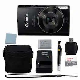 Bundle - Canon - PowerShot ELPH 360 HS A Digital Camera + 128GB Kit - Black